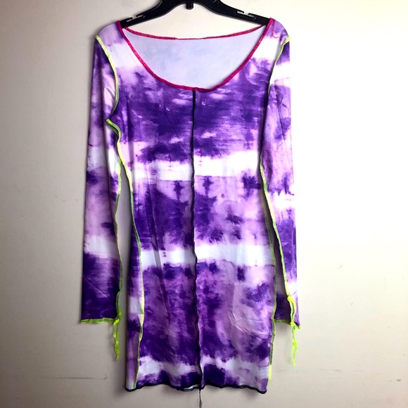 Color-block tie dye bodycon dress purple & white Stretch MED - Picture 6 of 15
